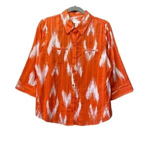 Chicos Geometric Lightweight 3/4 Sleeve Button Shirt Sz 1 M